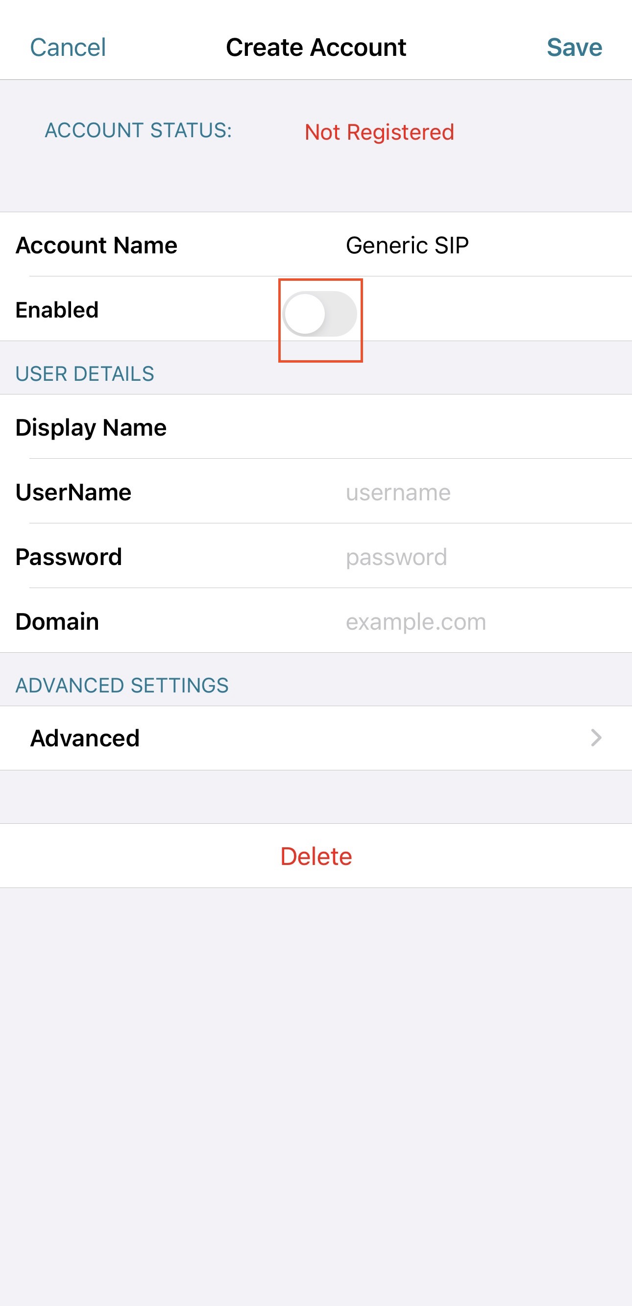 Account settings